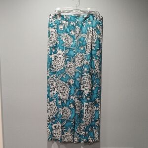 Worthington Teal and White Floral Wide-Leg Pants